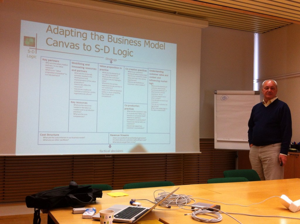 Professor Vargo commenting on our working version of a SDL-based Business Model Canvas