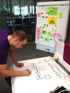 Jaakko is turning poster drafts into final idea posters